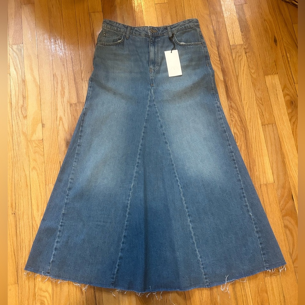 Zara ZW Collection Denim Maxi Skirt Medium - Picture 2 of 9